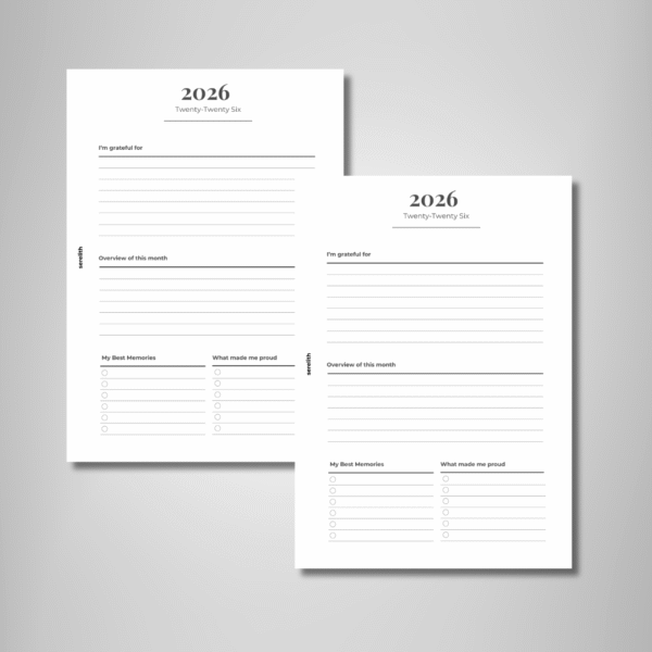 2026 Monthly Overview Planner Insert - Gratitude Edition | PDF