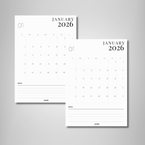 2026 Monthly Overview Planner Insert – With Notes