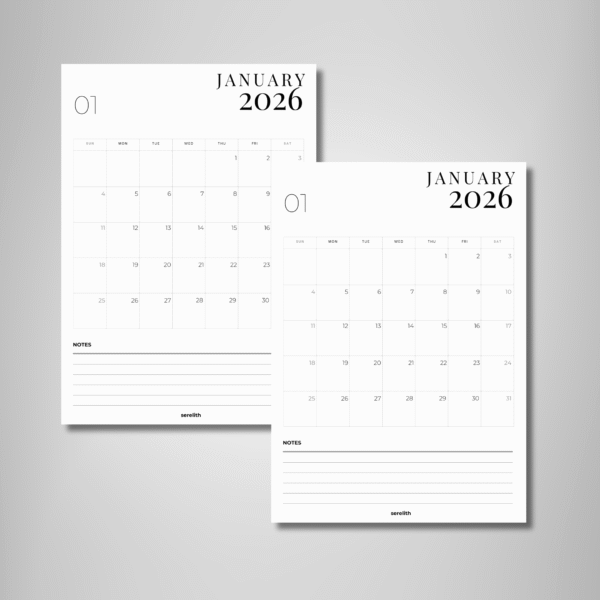 2026 Monthly Overview Planner Insert – With Notes
