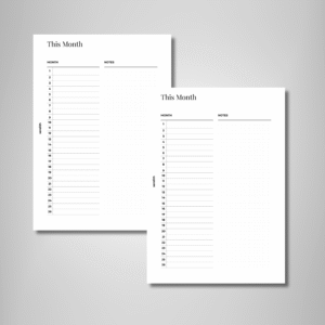Minimalist Monthly Planner Insert – With Notes | PDF