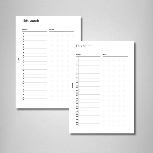 Minimalist Monthly Planner Insert – With Notes | PDF